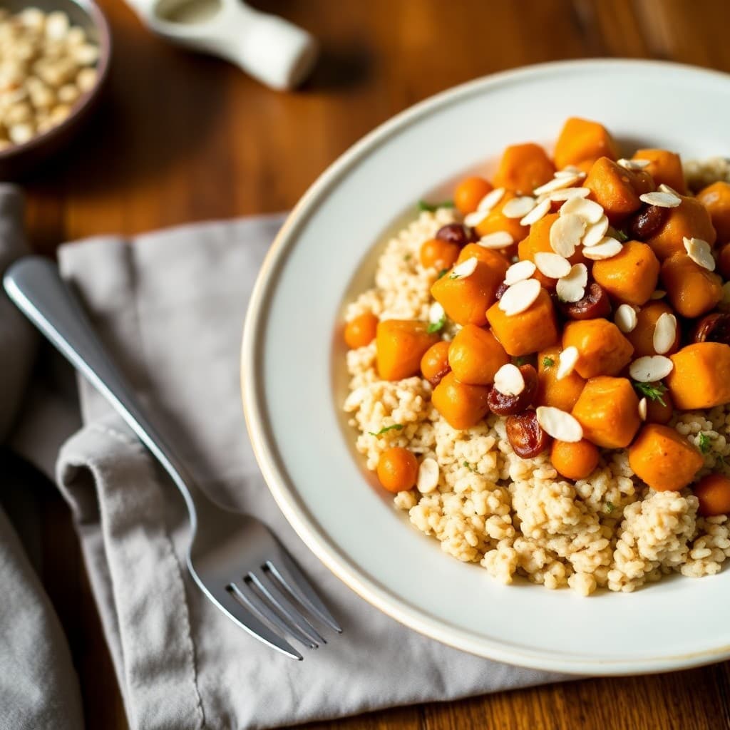 Moroccan-Spiced Chickpea & Butternut Squash Tagine with Herbed Bulgur