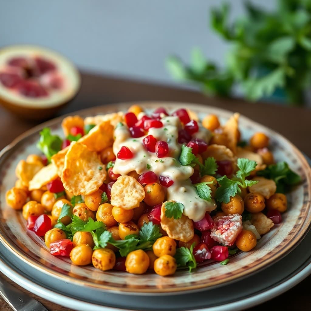 Crispy Chickpea & Pomegranate Fattoush with Tahini-Lemon Dressing