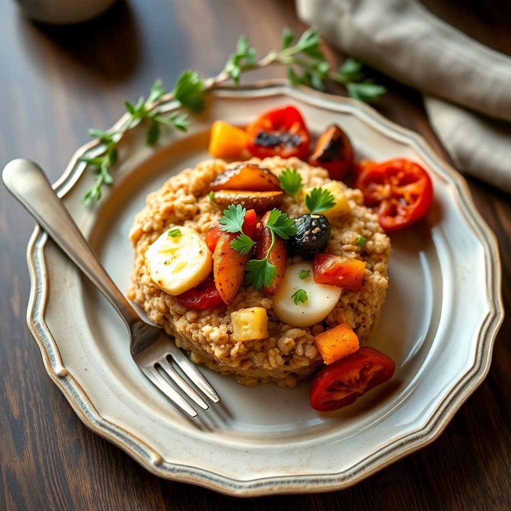 Mediterranean Baked Oatmeal with Roasted Veggies