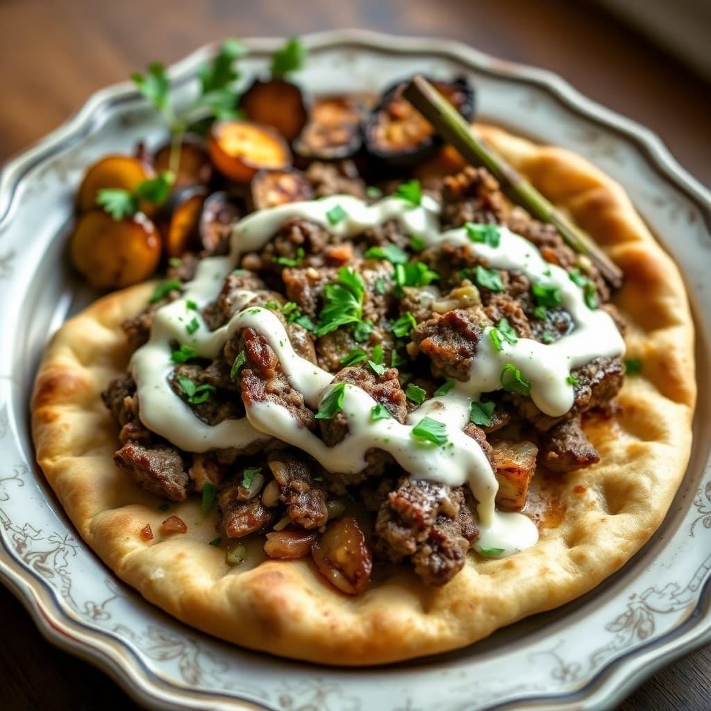 Turkish-Spiced Lamb Pide with Charred Vegetables & Tahini Drizzle