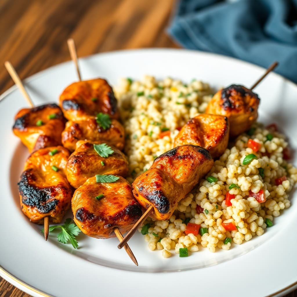 Spicy Moroccan Chicken Skewers with Herbed Couscous