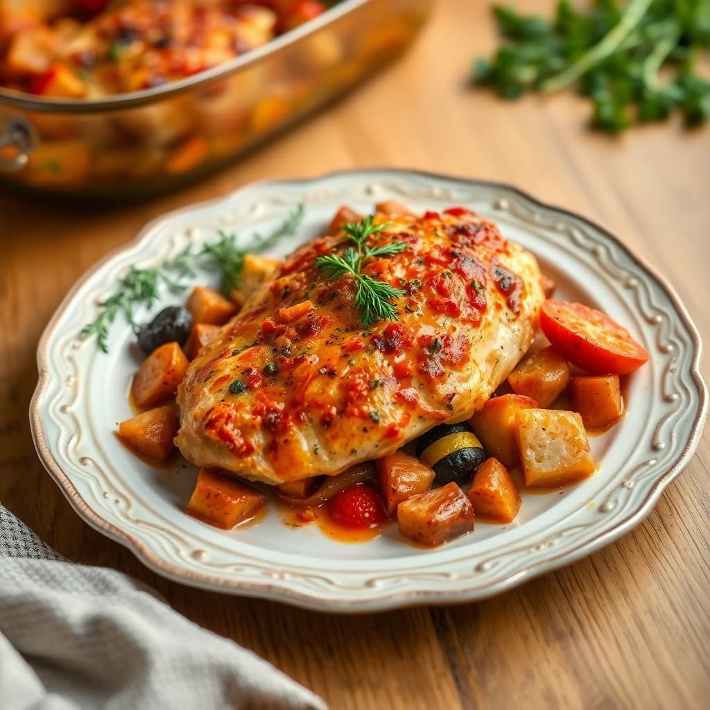 Tuscan Chicken Bake with Roasted Veggies