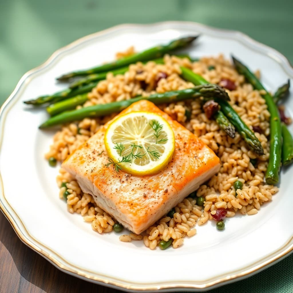 Zesty Lemon-Garlic Salmon with Roasted Asparagus and Farro