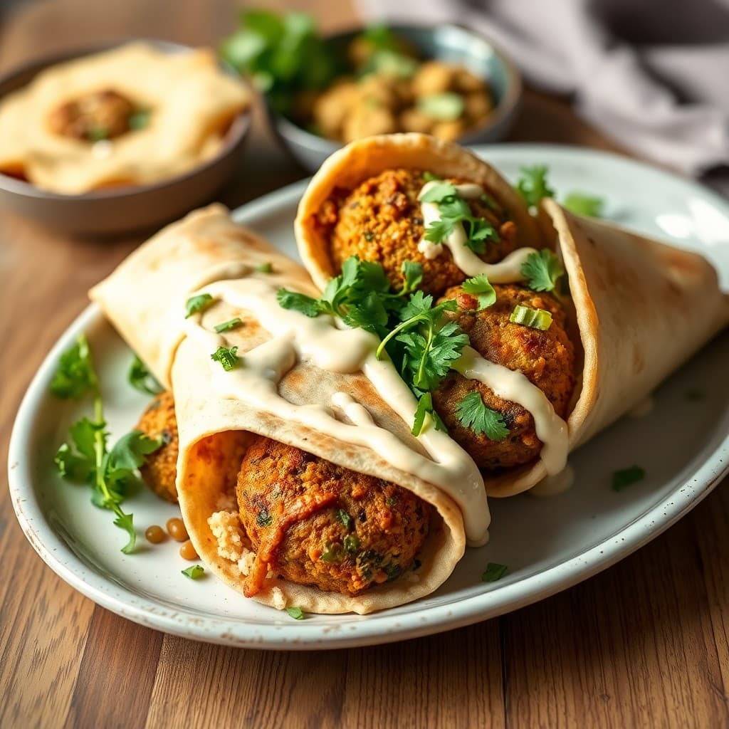 Lebanese Falafel & Mujadara Wrap with Tahini-Lemon Drizzle