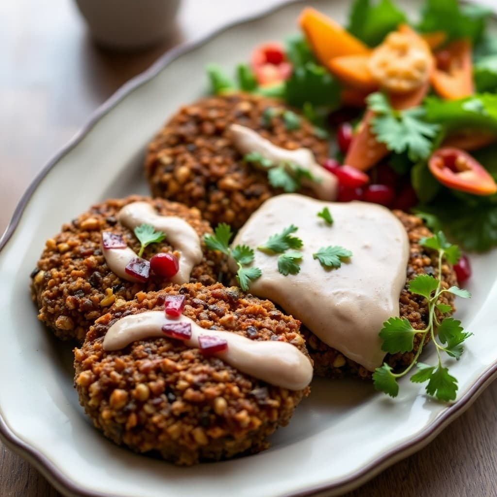 Turkish Spiced Lentil & Walnut Kibbeh with Pomegranate-Tahini Drizzle