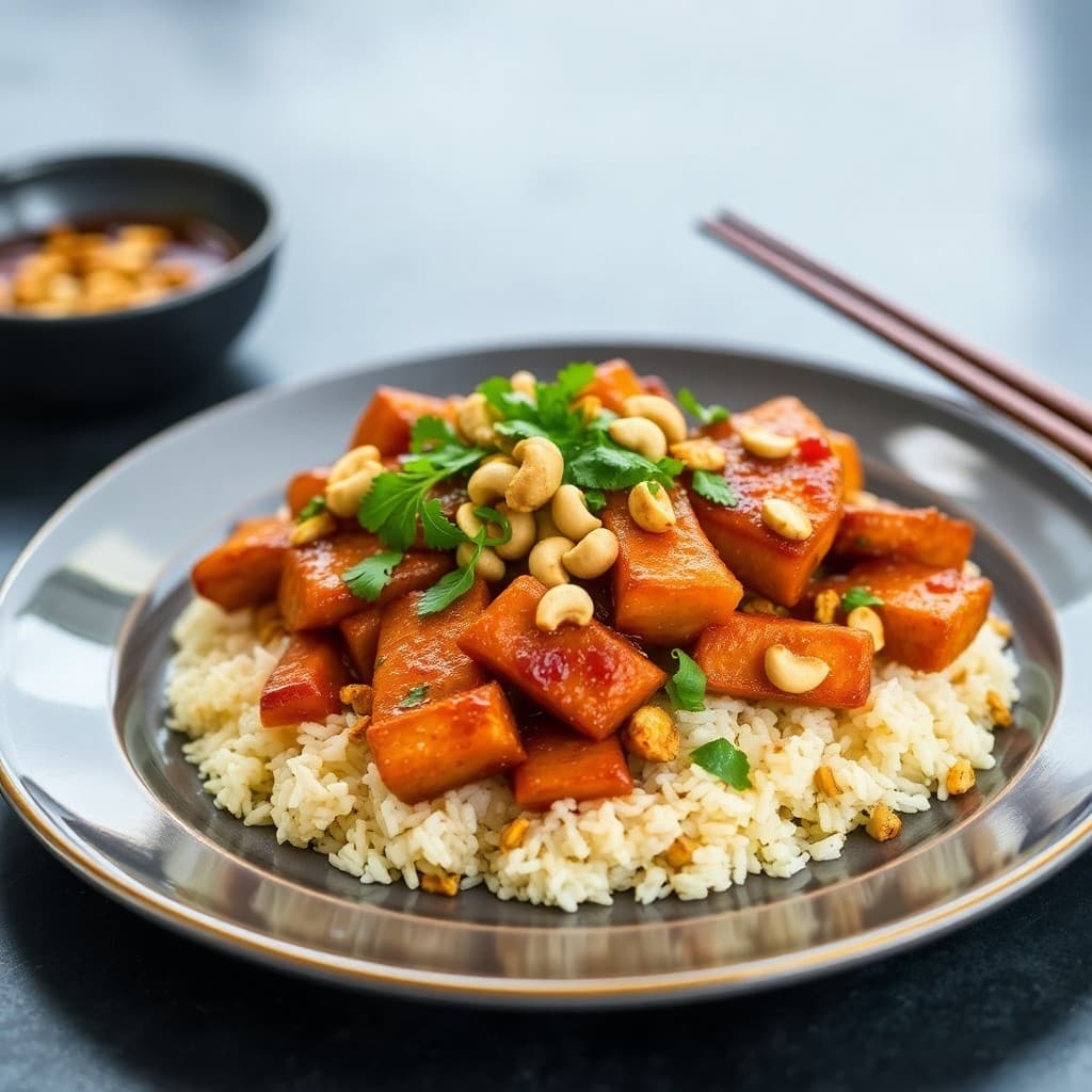 Vietnamese Caramelized Lemongrass Seitan with Crispy Shallot Rice