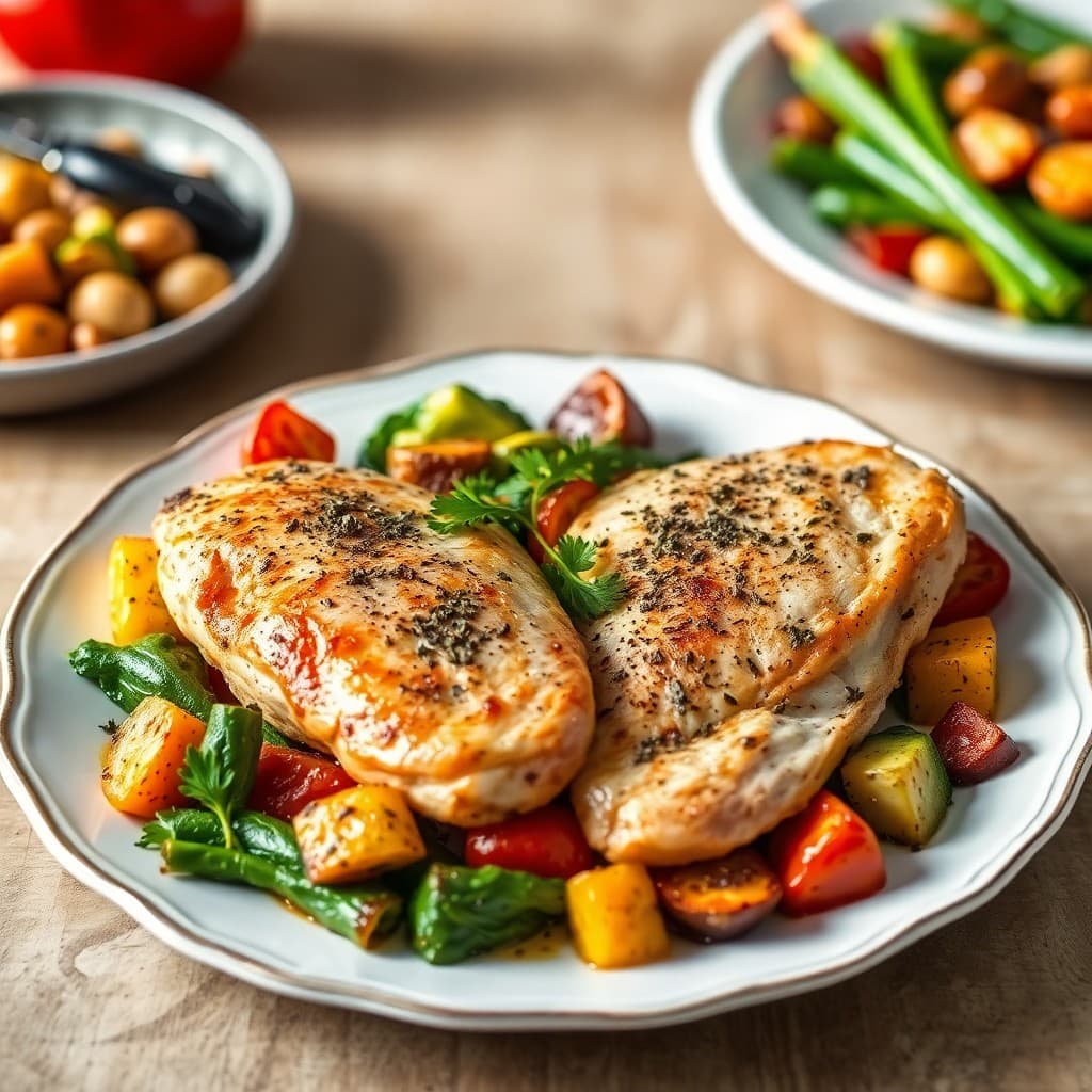 Garlic Herb Baked Chicken with Roasted Veggie Medley