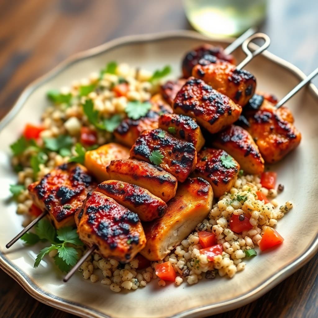 Grilled Mediterranean Chicken Skewers with Quinoa Tabbouleh