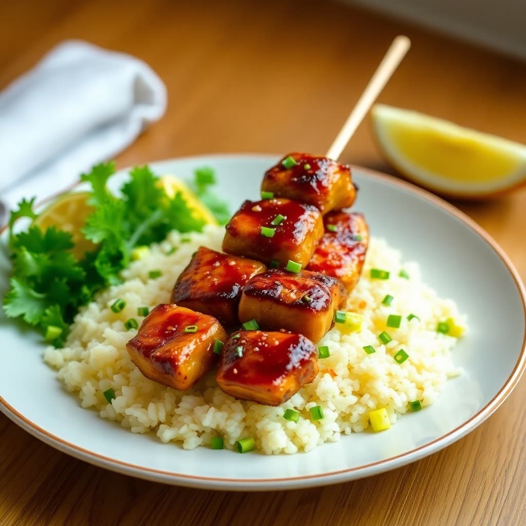 Teriyaki Chicken Skewers with Pineapple Coconut Rice