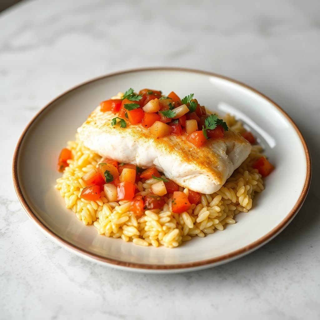 Mediterranean Baked Cod with Lemon-Garlic Orzo