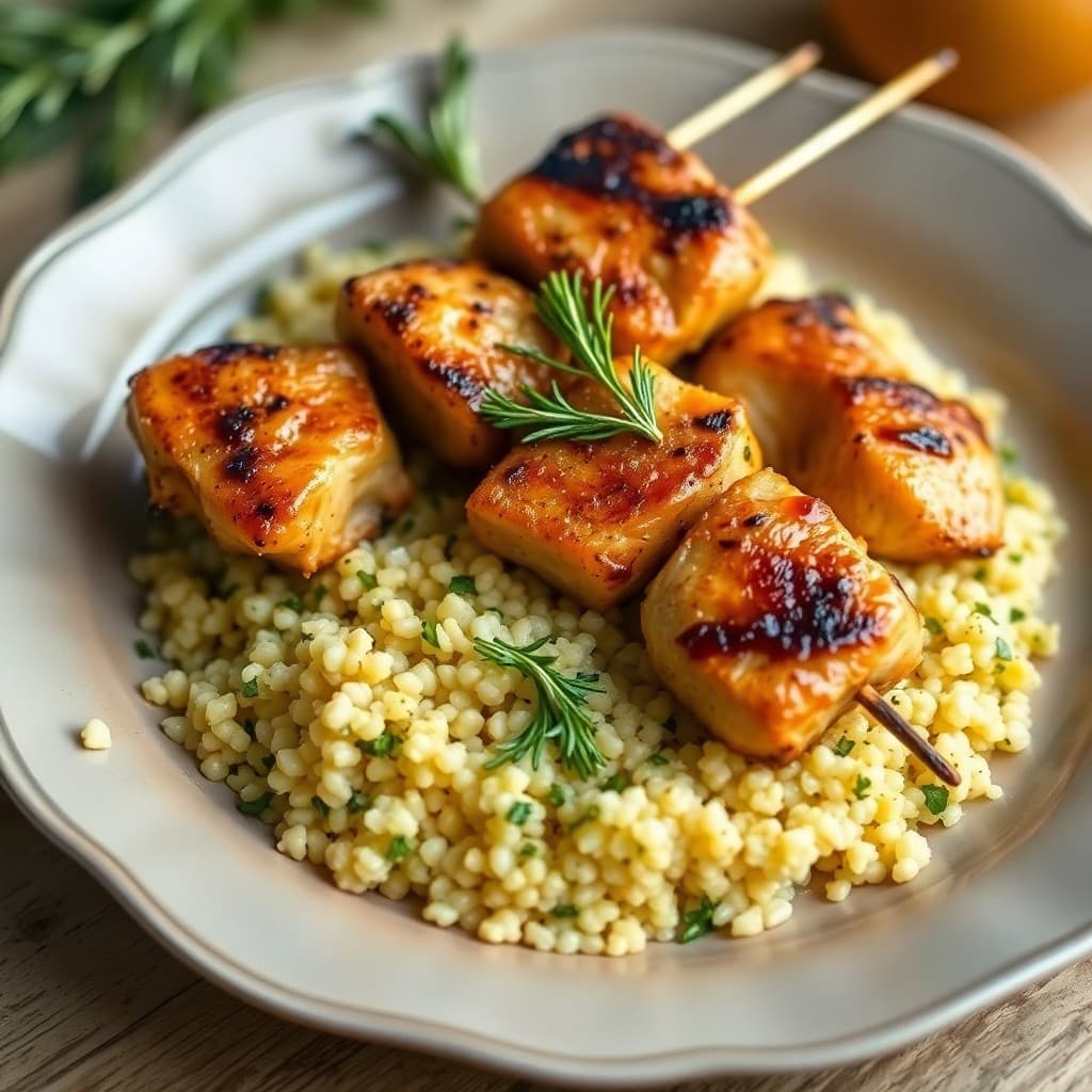 Rosemary Garlic Chicken Skewers with Lemon Quinoa