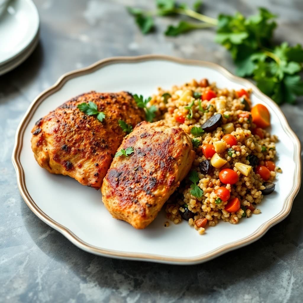 Moroccan-Spiced Chicken Thighs with Roasted Vegetable Quinoa