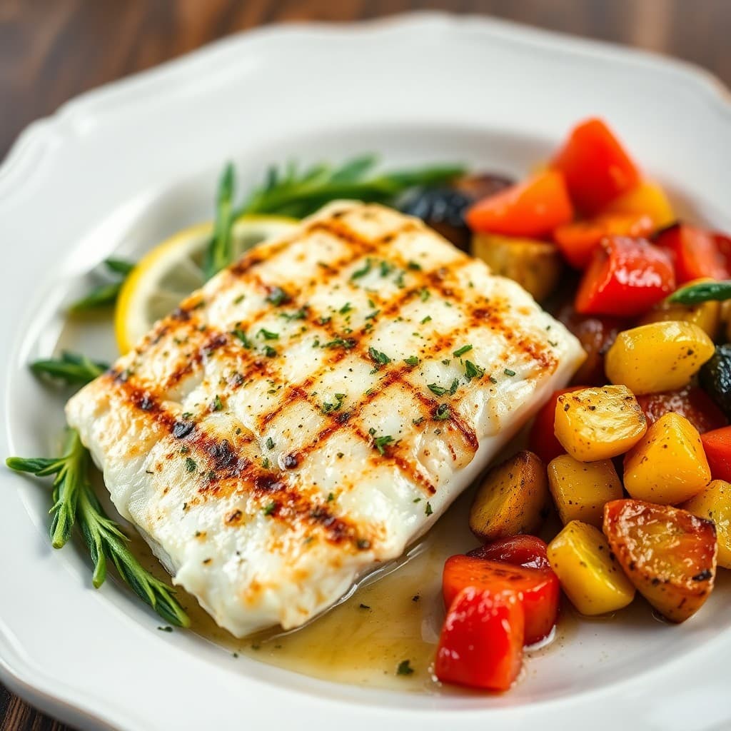 Grilled Lemon Herb Tilapia with Roasted Vegetable Medley
