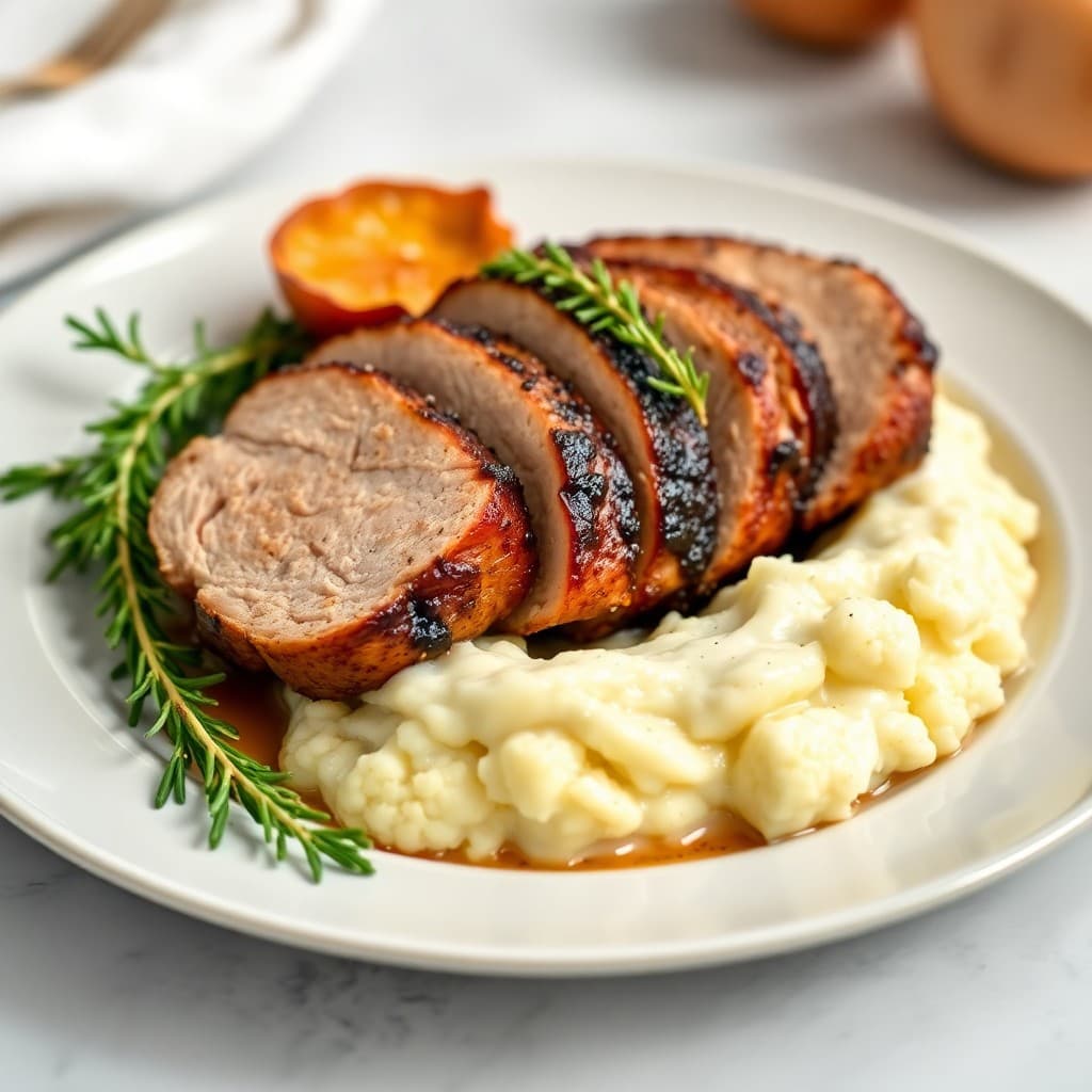 Roasted Pork Tenderloin with Creamy Cauliflower Mash