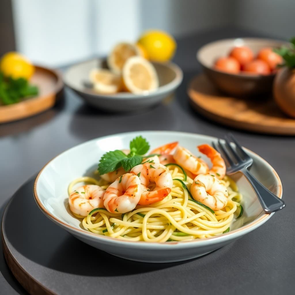Lemon-Garlic Shrimp Zucchini Noodle Bowls