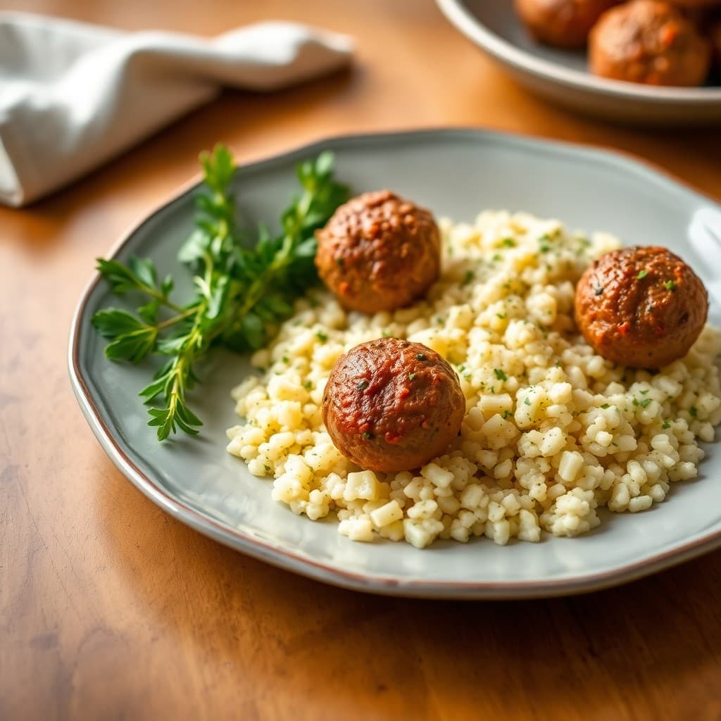 Moroccan Spiced Lamb Meatballs with Herbed Couscous