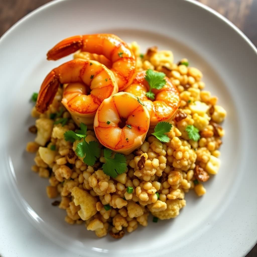 Seared Chili-Lime Shrimp with Roasted Cauliflower Quinoa