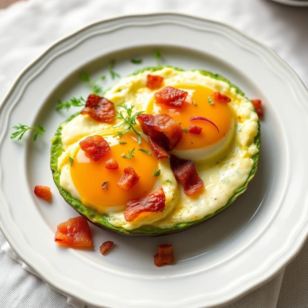 Keto Baked Avocado Eggs with Bacon