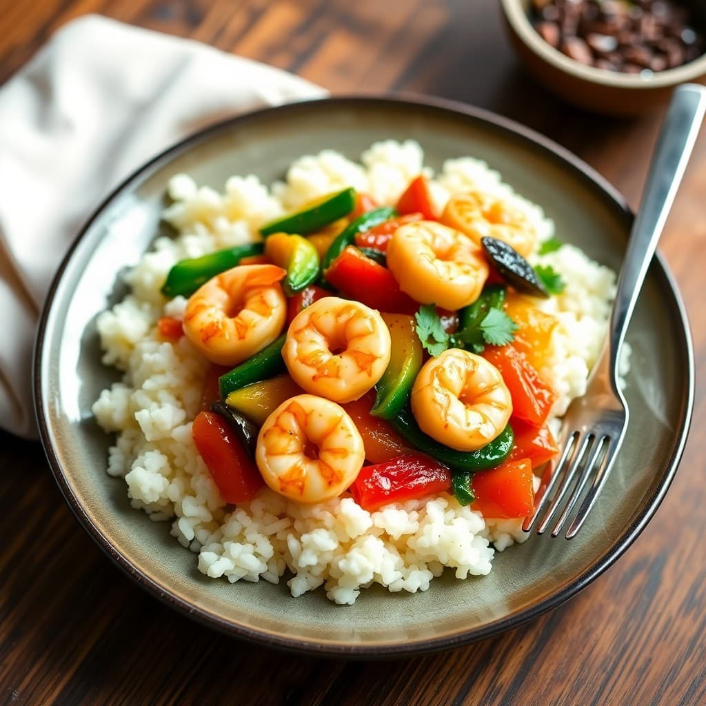 Honey Ginger Shrimp Stir-Fry with Cauliflower Rice