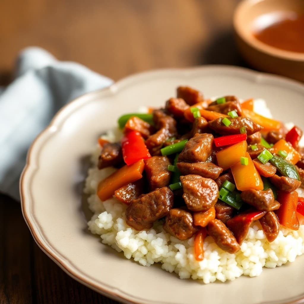 Spicy Sichuan Beef Stir-Fry with Cauliflower Rice