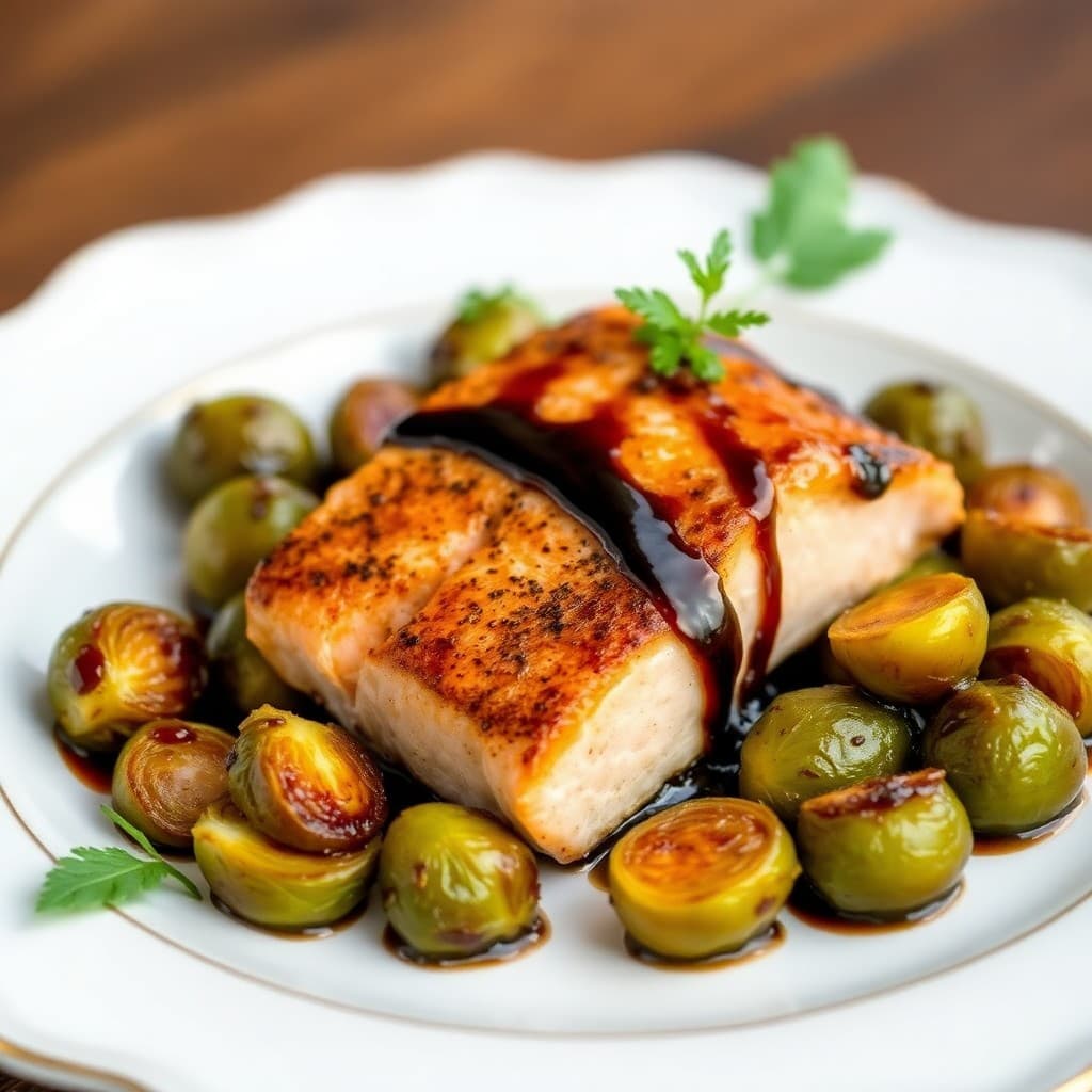 Roasted Salmon with Balsamic Glazed Brussels Sprouts