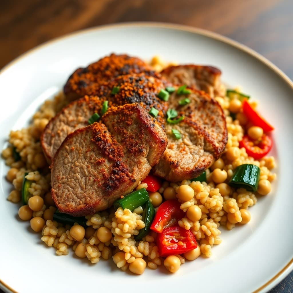 Moroccan Spiced Pork Tenderloin with Roasted Vegetable Couscous