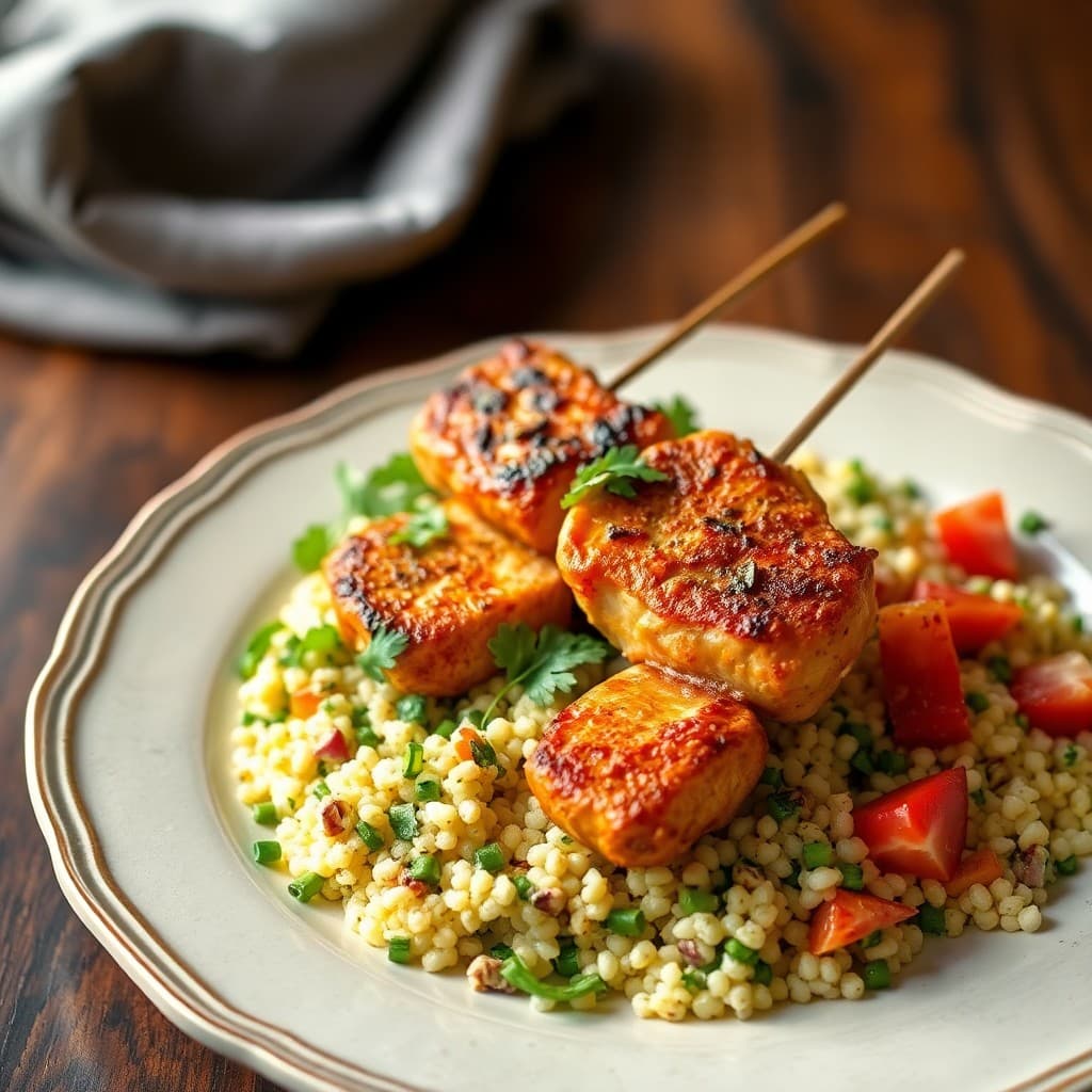 Zesty Moroccan Spiced Chicken Skewers with Herbed Couscous Salad