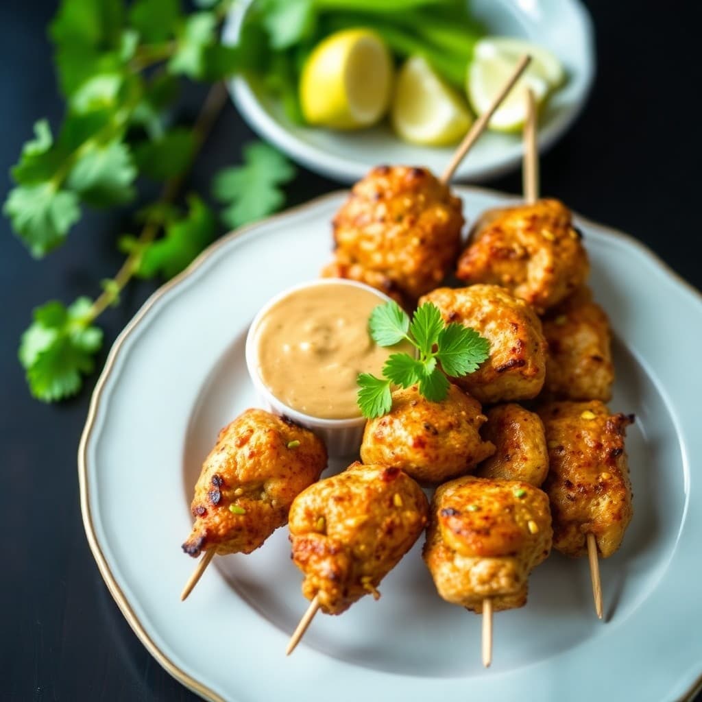 Thai Coconut Chicken Skewers with Peanut Sauce