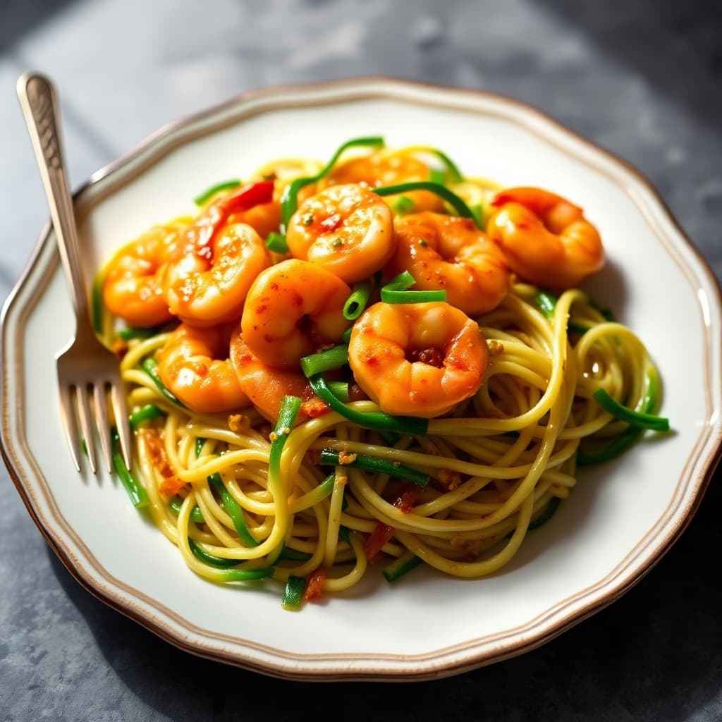 Spicy Garlic Shrimp and Zucchini Noodle Stir-Fry