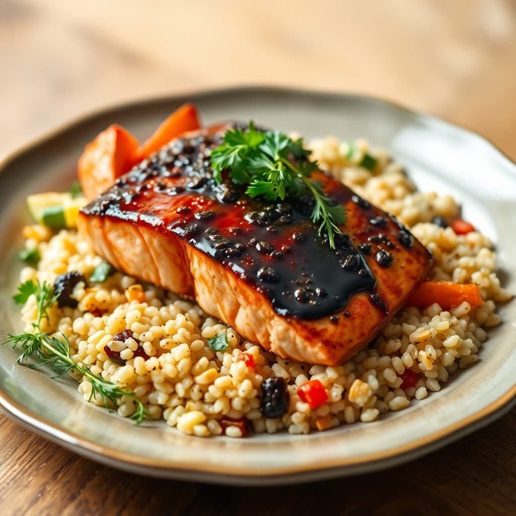 Miso-Glazed Salmon with Roasted Vegetables and Quinoa