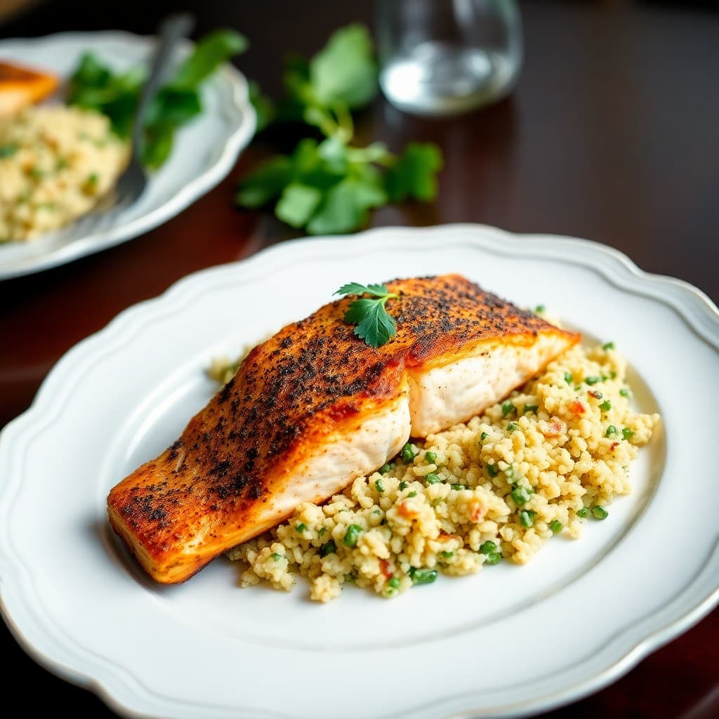 Moroccan-Spiced Baked Salmon with Herbed Couscous