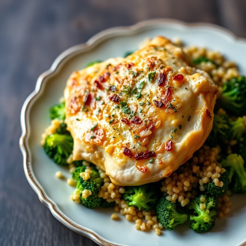Lemon Garlic Chicken Thighs with Roasted Broccoli and Quinoa