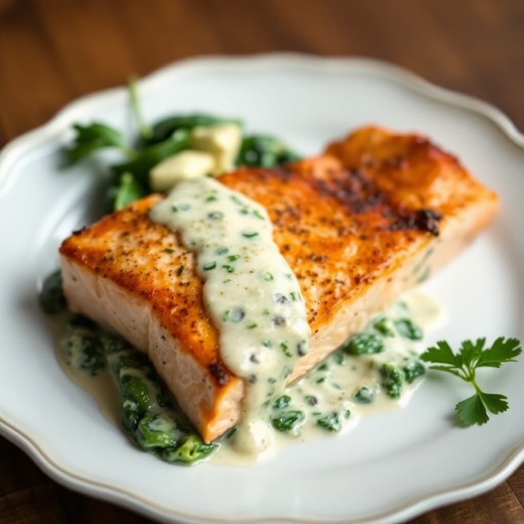 Keto Roasted Salmon with Creamy Garlic Spinach
