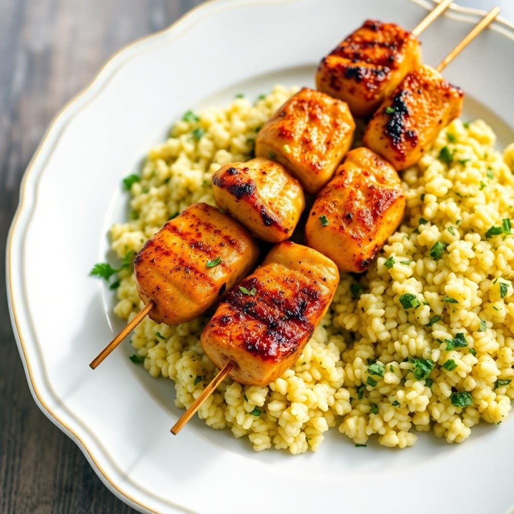 Moroccan-Spiced Lemon Chicken Skewers with Herbed Couscous