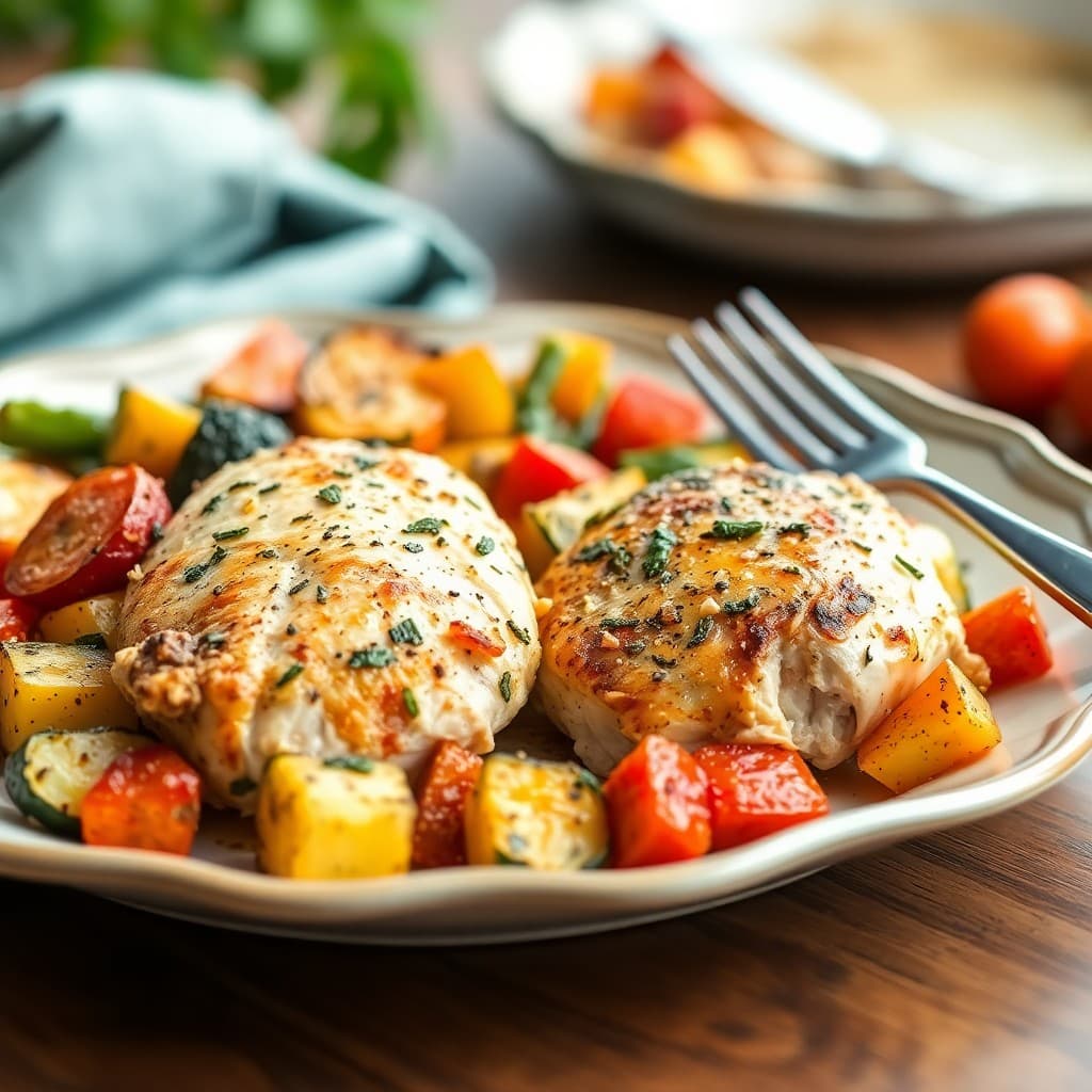 Garlic Herb Chicken and Mediterranean Roasted Veggies