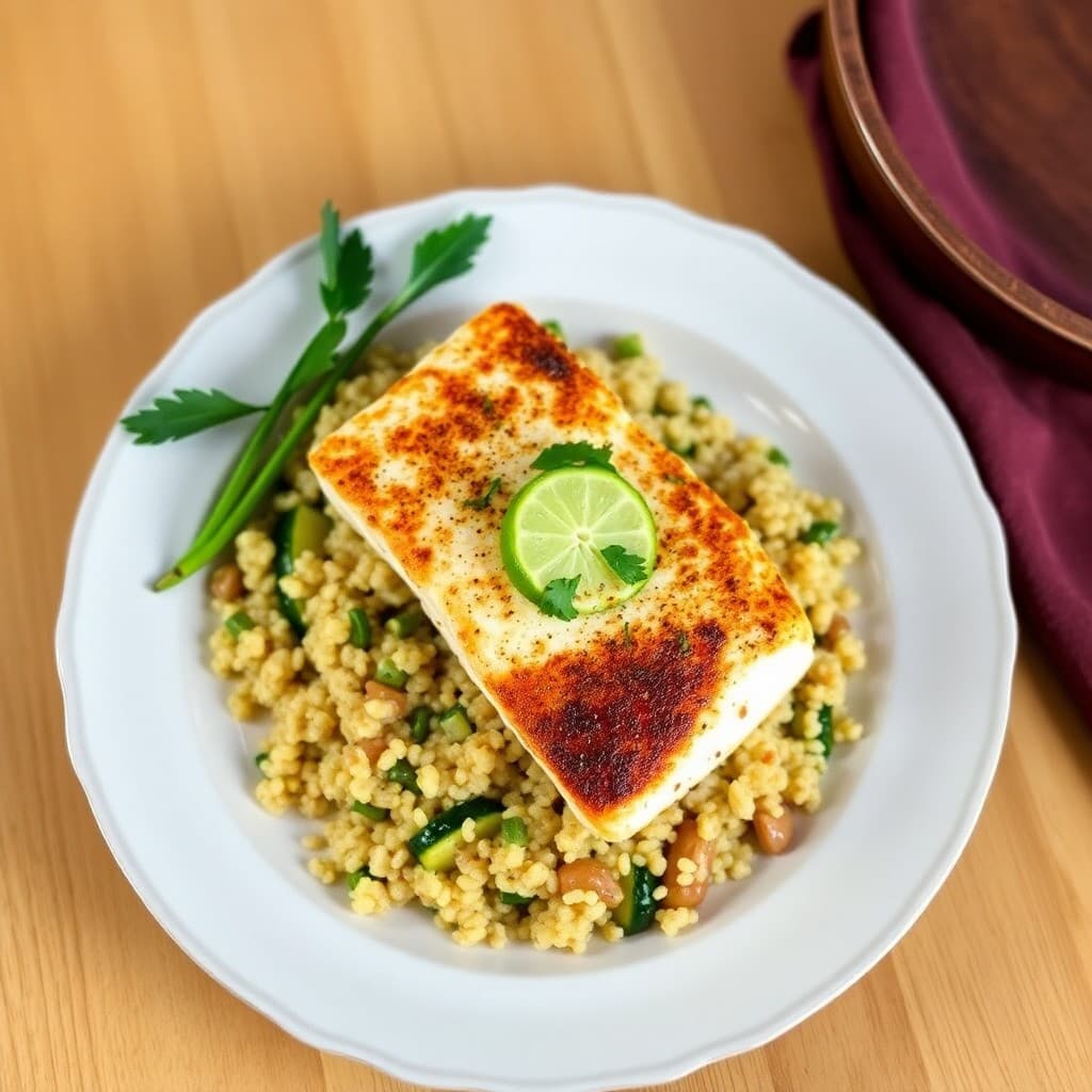 Seared Chili-Lime Cod with Roasted Zucchini and Quinoa