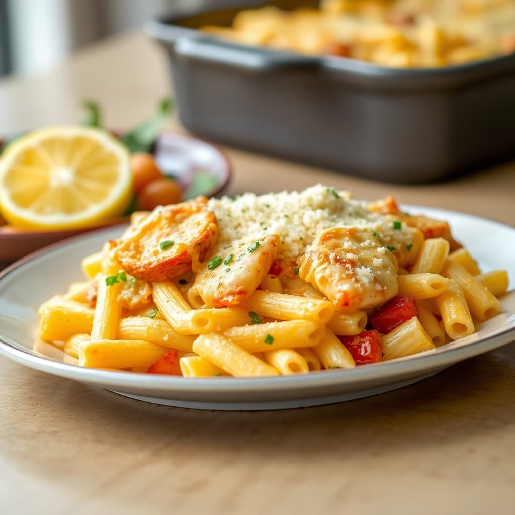 Lemon Pepper Chicken Penne Pasta Bake