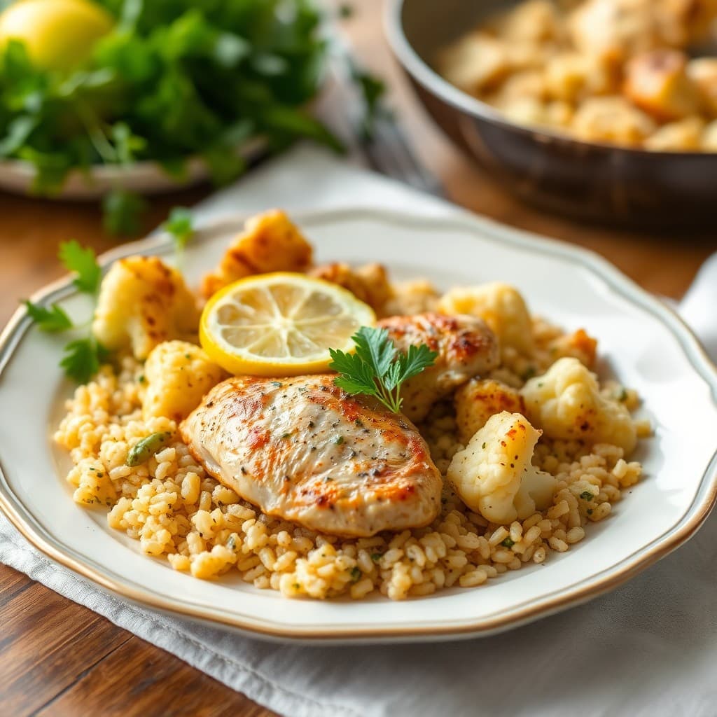 Lemon-Herb Baked Chicken with Roasted Cauliflower and Quinoa