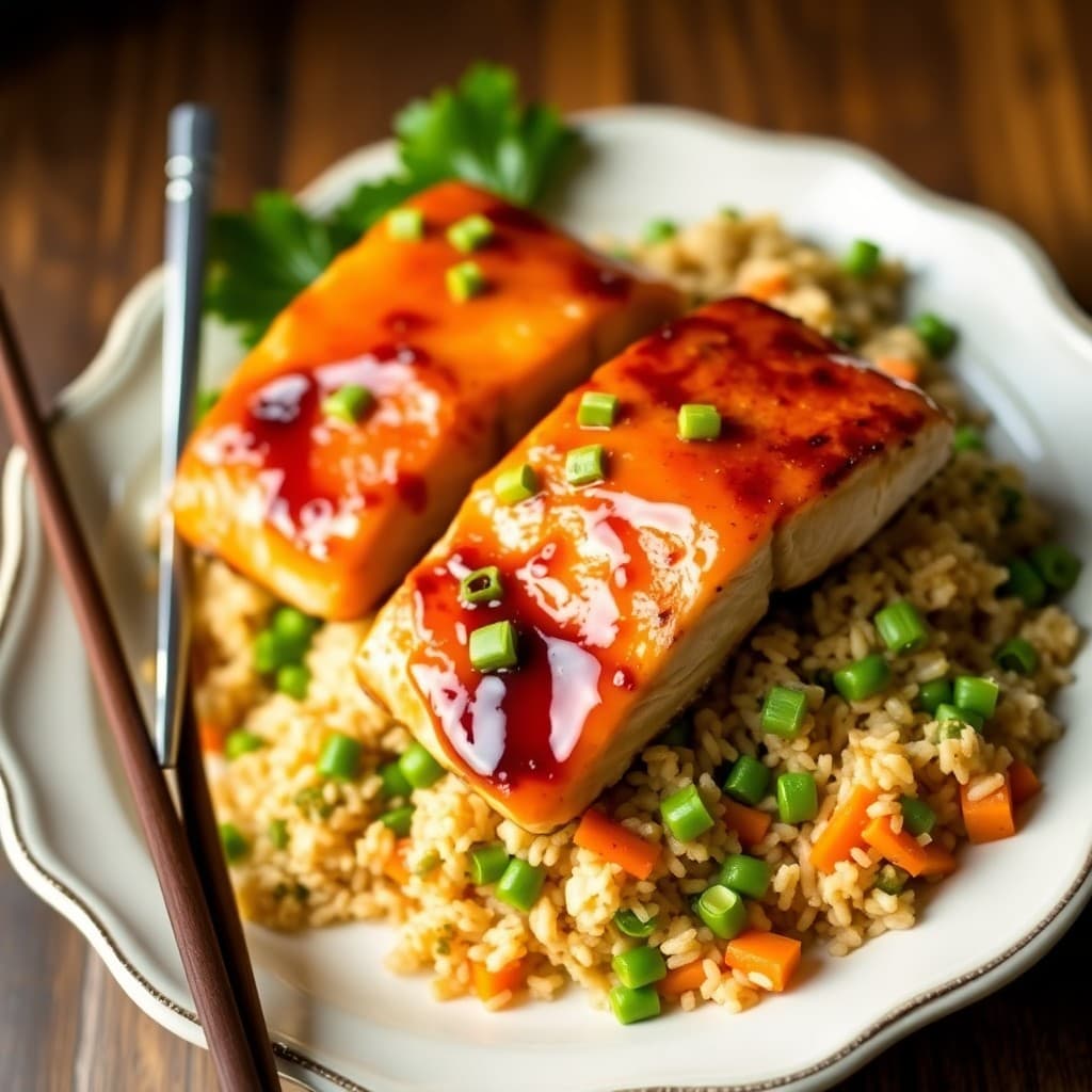 Teriyaki-Glazed Salmon Bowls with Edamame Fried Rice