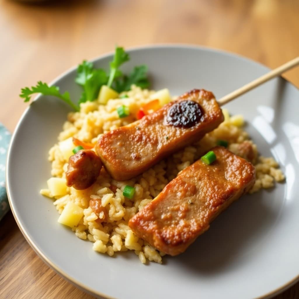 Zesty Teriyaki Pork Skewers with Pineapple Fried Rice