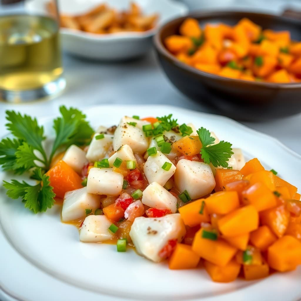 Peruvian Ceviche with Sweet Potato Salad