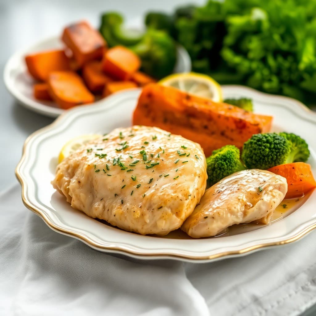 Zesty Lemon-Herb Chicken with Roasted Sweet Potato and Broccoli