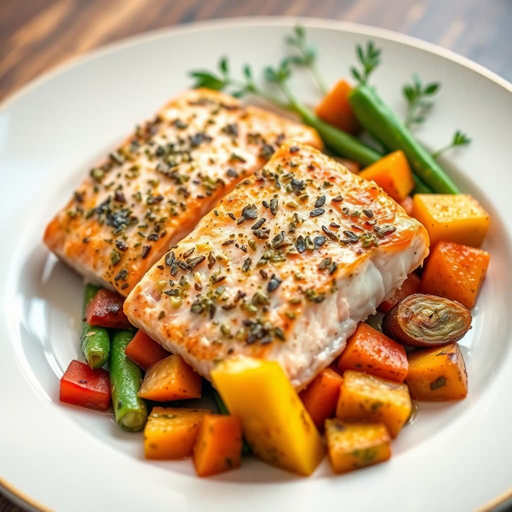Garlic Herb Salmon with Roasted Veggies