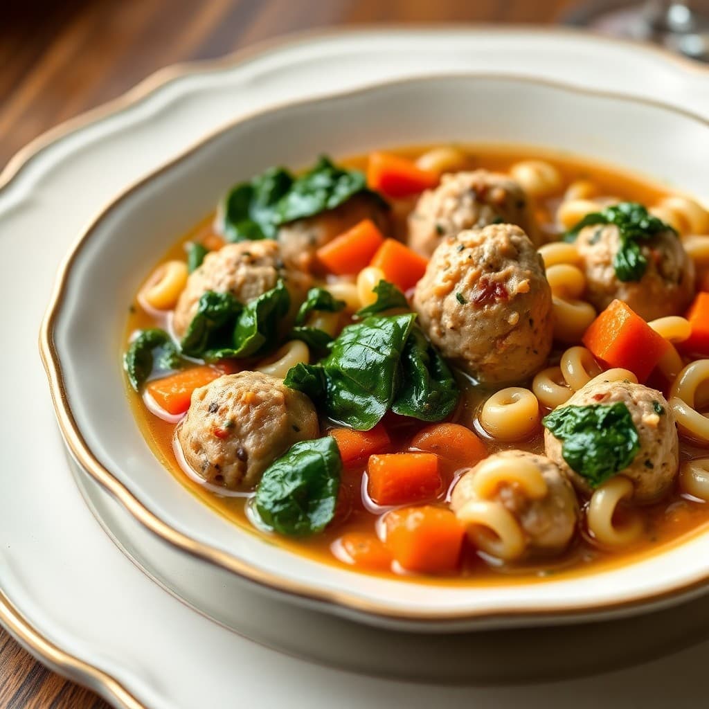 Italian Wedding Soup with Herbed Turkey Meatballs & Tiny Pasta