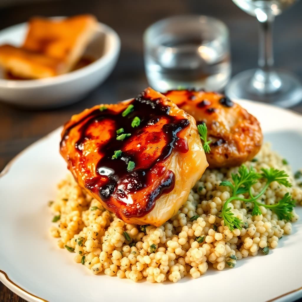 Balsamic Glazed Chicken Thighs with Herbed Couscous