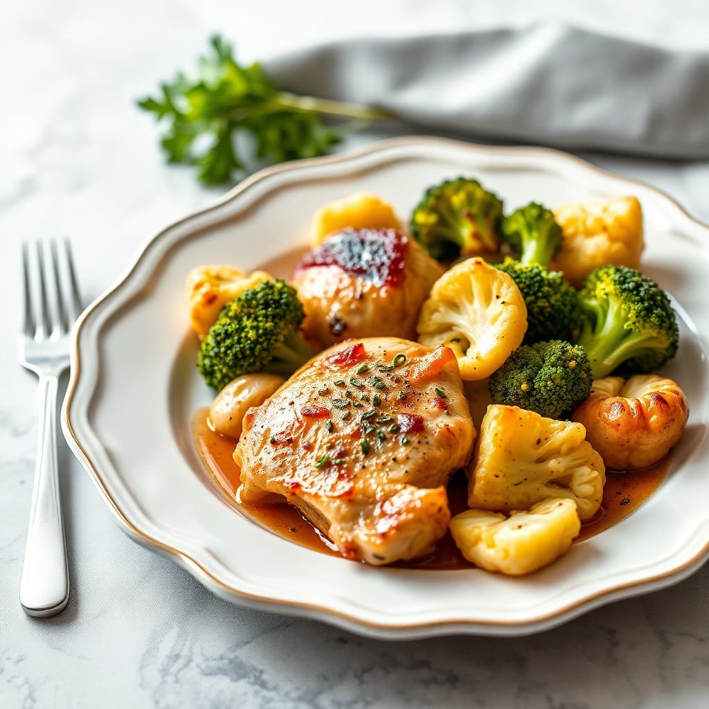 Autumn Roasted Chicken with Cauliflower and Broccoli