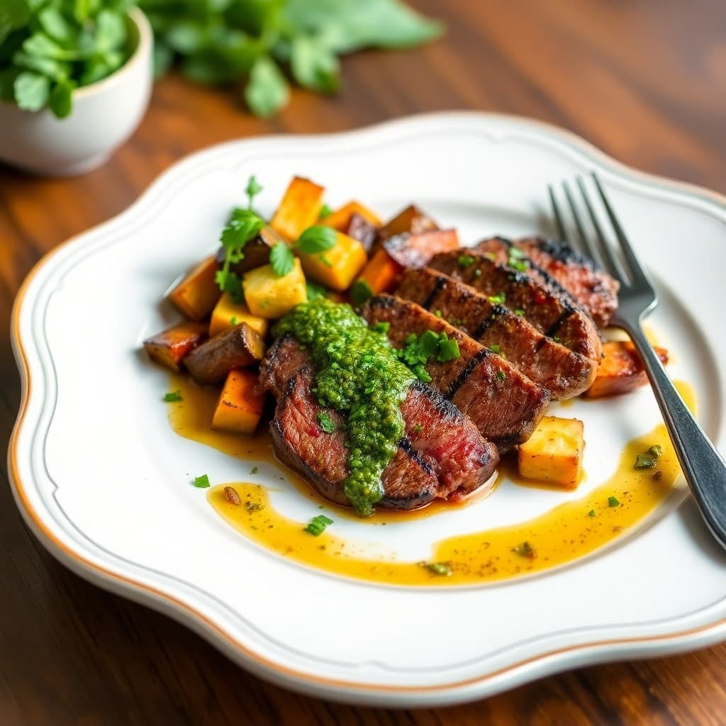 Brazilian Picanha Steak with Chimichurri and Roasted Vegetables