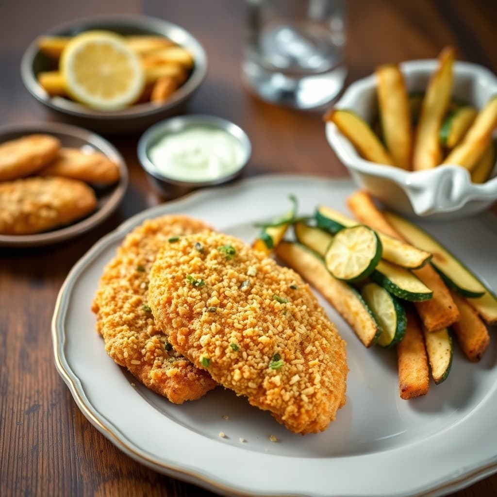 Baked Lemon Parmesan Chicken Tenders with Zucchini Fries