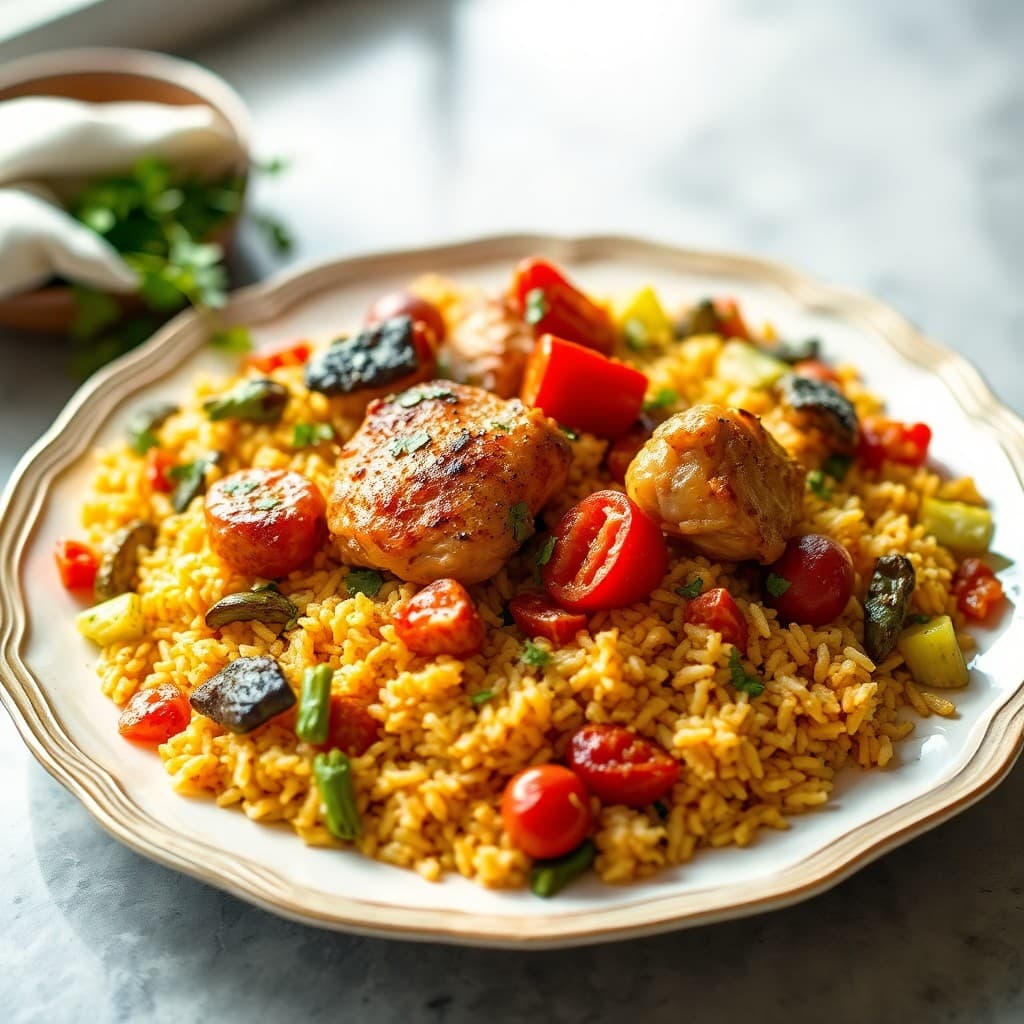 Spanish Chicken and Roasted Vegetable Paella