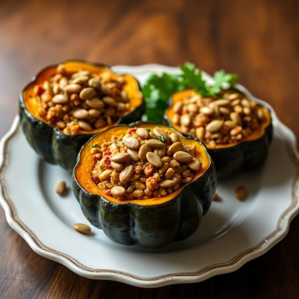 Autumn Lentil and Quinoa Stuffed Acorn Squash
